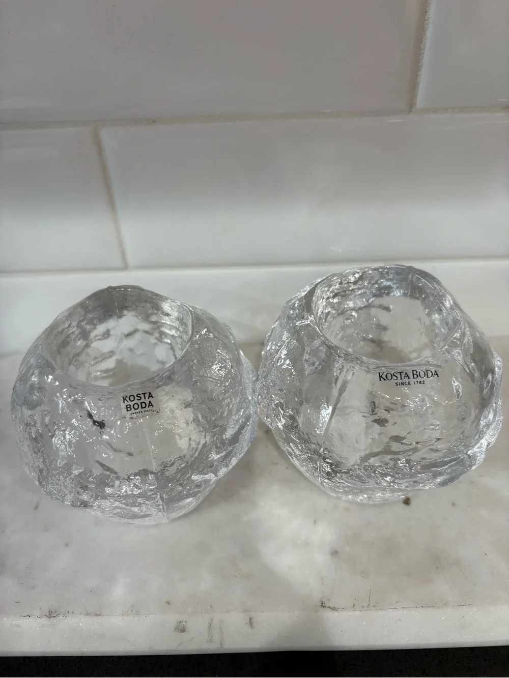 Kosta Boda Clear Textured Glass Votives - Pair